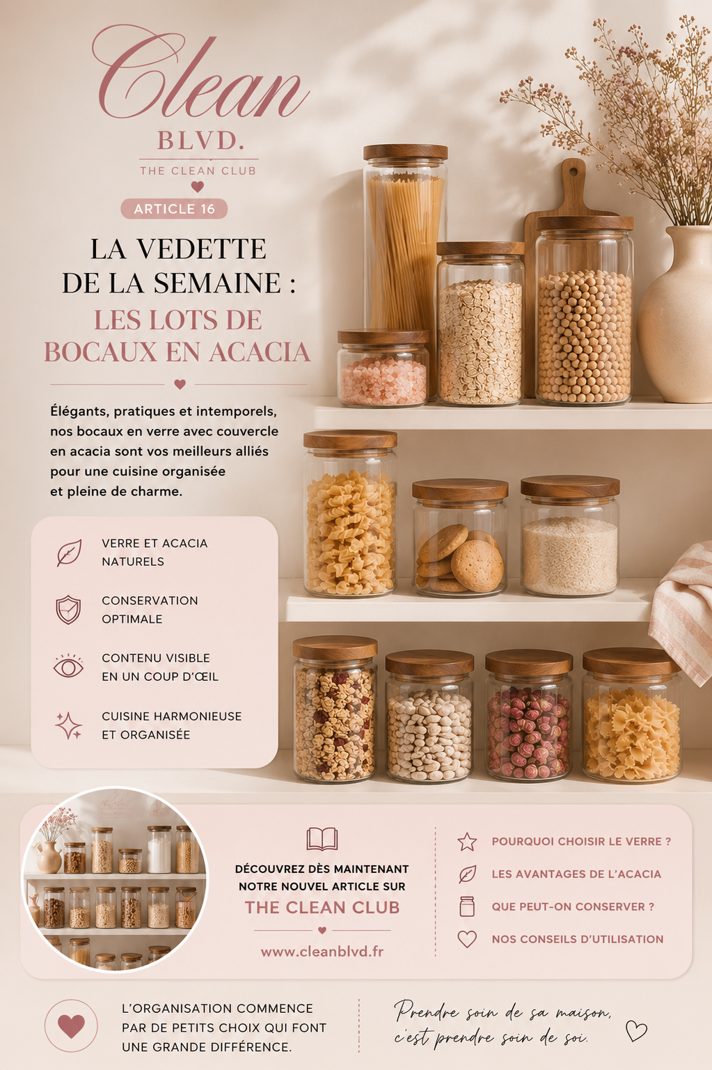 ARTICLE 16 : La Vedette de la semaine, Les lots de bocaux en verre avec couvercle en acacia