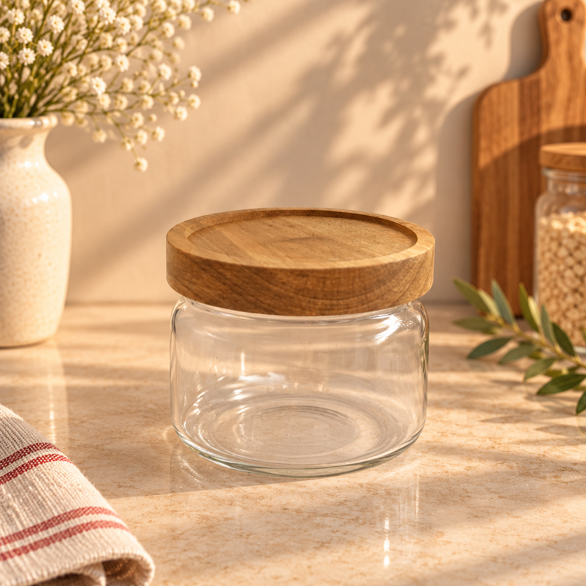 Bocaux en Verre avec Couvercles Acacia Lisse