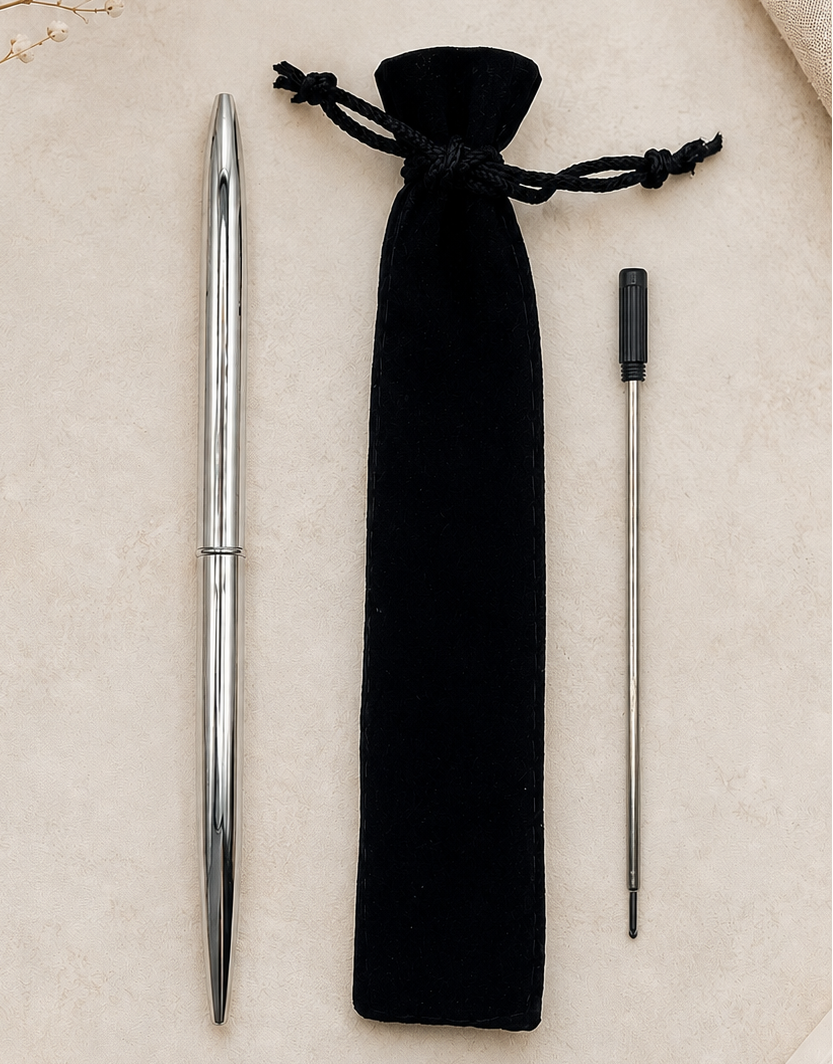 Stylo élégant encre noir avec pochon velour