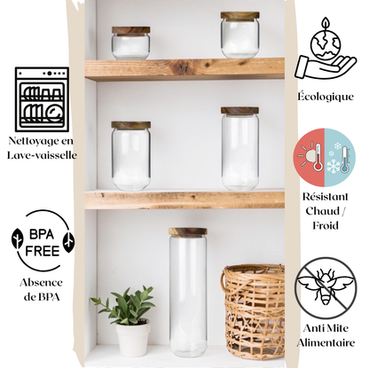 Ensemble de 5 Bocaux en Verre avec Couvercles Acacia