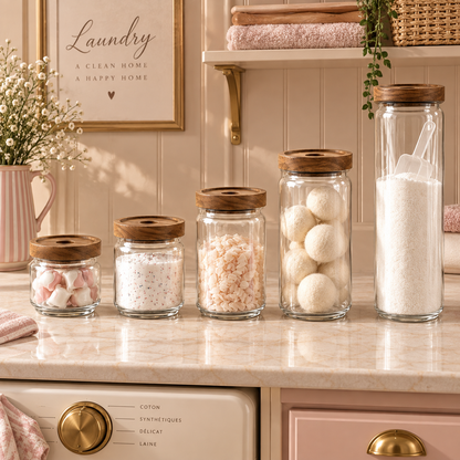 Bocal en Verre et Bois d'Acacia — Couvercle Décoratif
