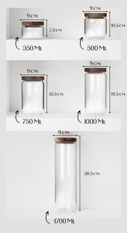 Ensemble de 5 Bocaux en Verre avec Couvercles Acacia