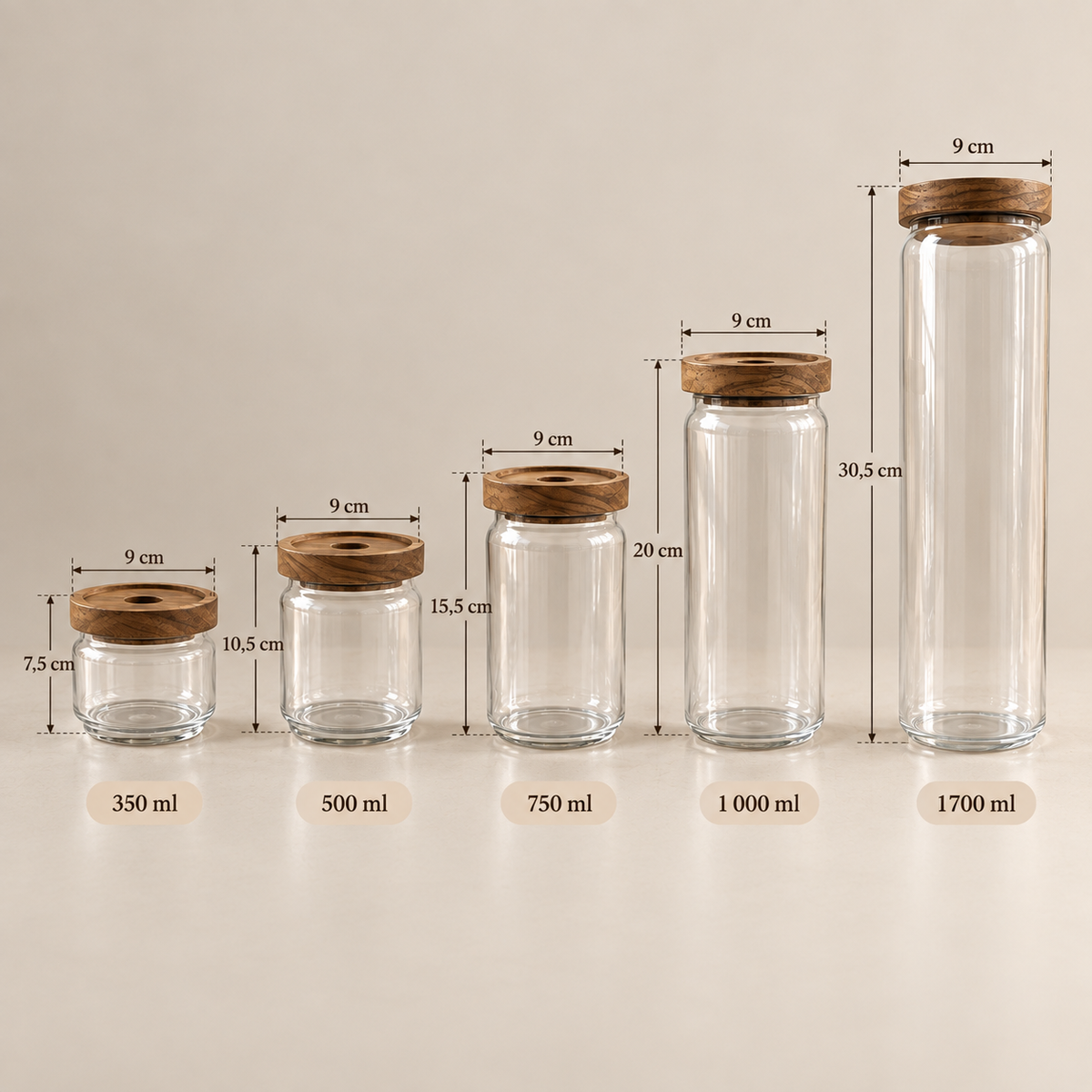 Bocal en Verre et Bois d'Acacia — Couvercle Décoratif