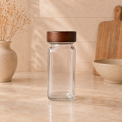 Lot de 24 Bocaux à épices en verre et acacia