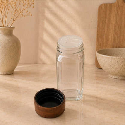 Lot de 24 Bocaux à épices en verre et acacia