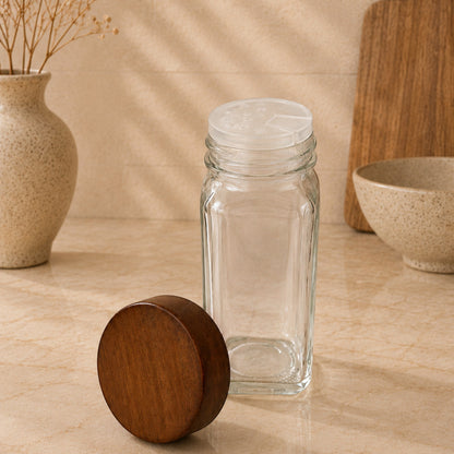 Lot de 24 Bocaux à épices en verre et acacia