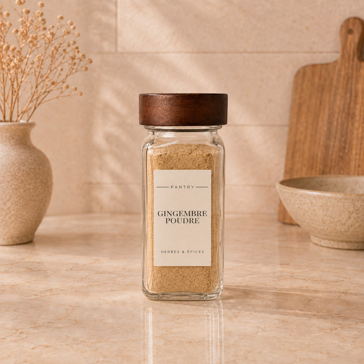 Lot de 24 Bocaux à épices en verre et acacia