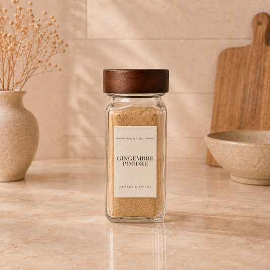 Lot de 24 Bocaux à épices en verre et acacia