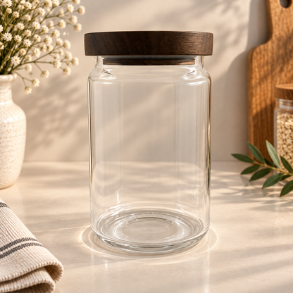 Bocaux en Verre avec Couvercles Acacia Lisse