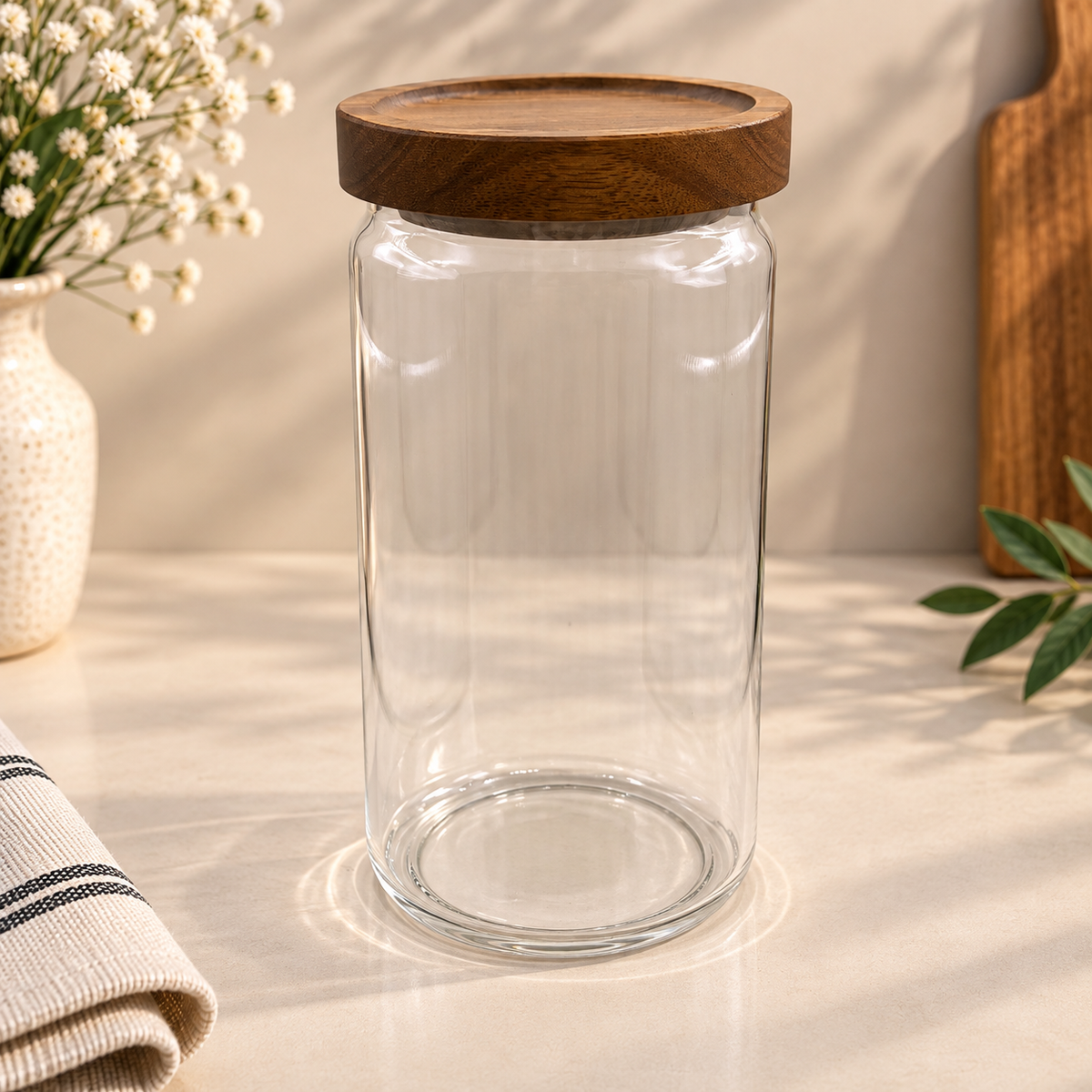 Bocaux en Verre avec Couvercles Acacia Lisse