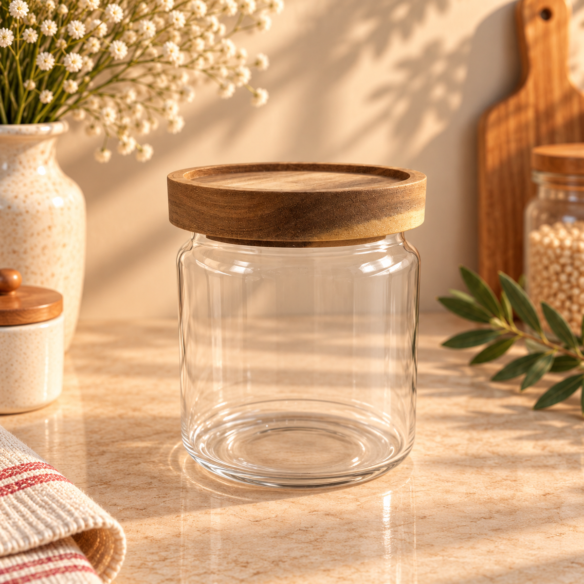 Bocaux en Verre avec Couvercles Acacia Lisse