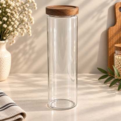 Bocaux en Verre avec Couvercles Acacia Lisse