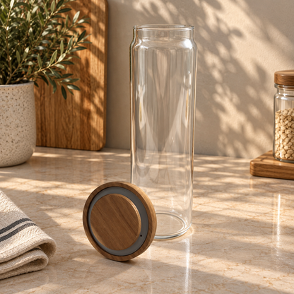 Bocal en Verre et Bois d'Acacia — Couvercle Décoratif