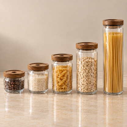 Bocal en Verre et Bois d'Acacia — Couvercle Décoratif