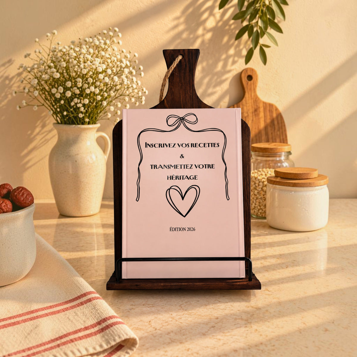 Planche support livre de cuisine acacia
